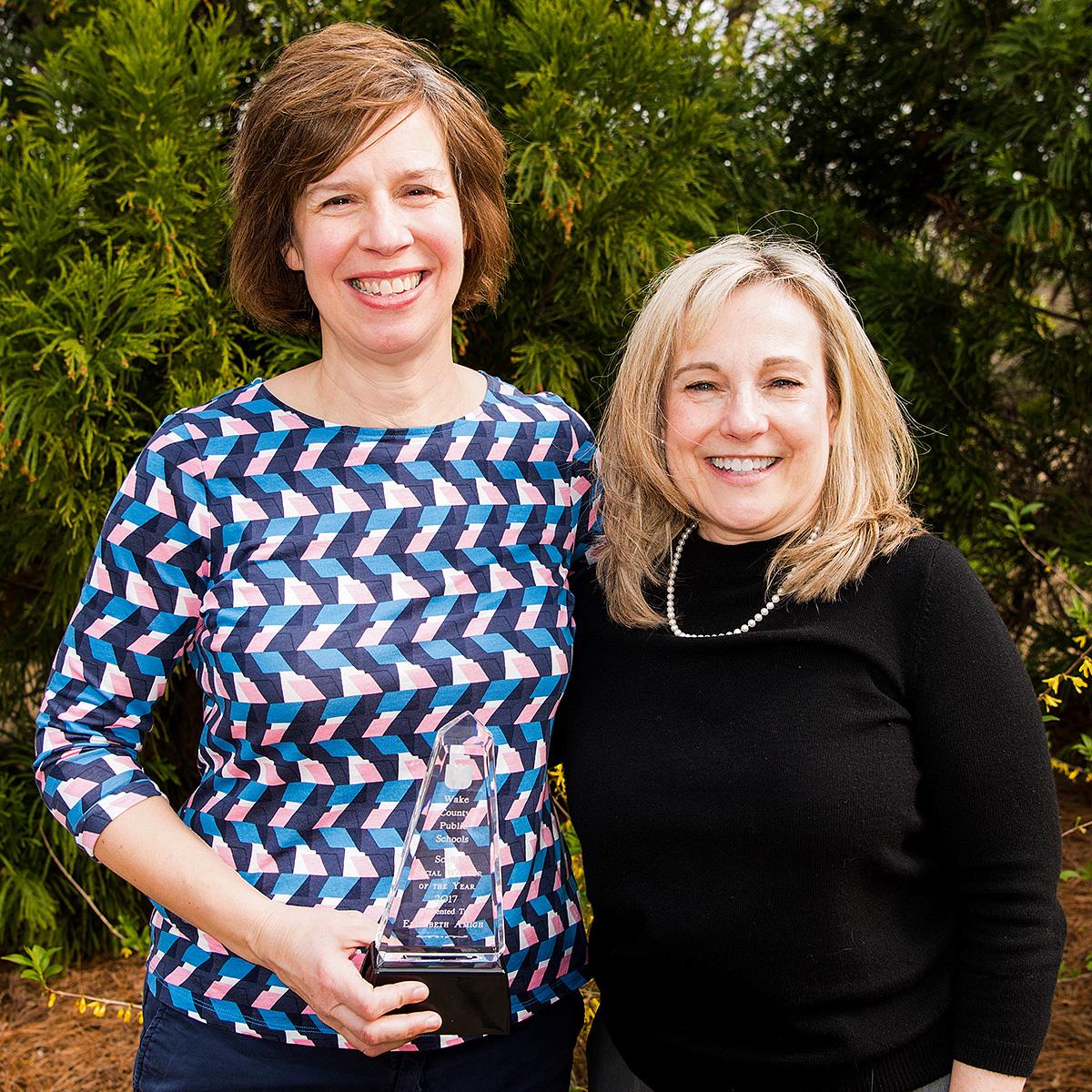 2017 School Social Worker of the Year Elizabeth Amigh with WCPSS Director of School Social Work Darlene Johnson 2017 School Social Worker of the Year Elizabeth Amigh with WCPSS Director of School Social Work Darlene Johnson